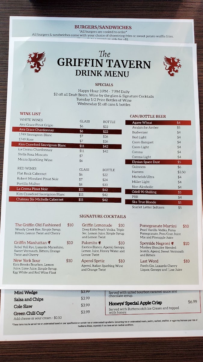 Griffin Tavern Menu - Image 3