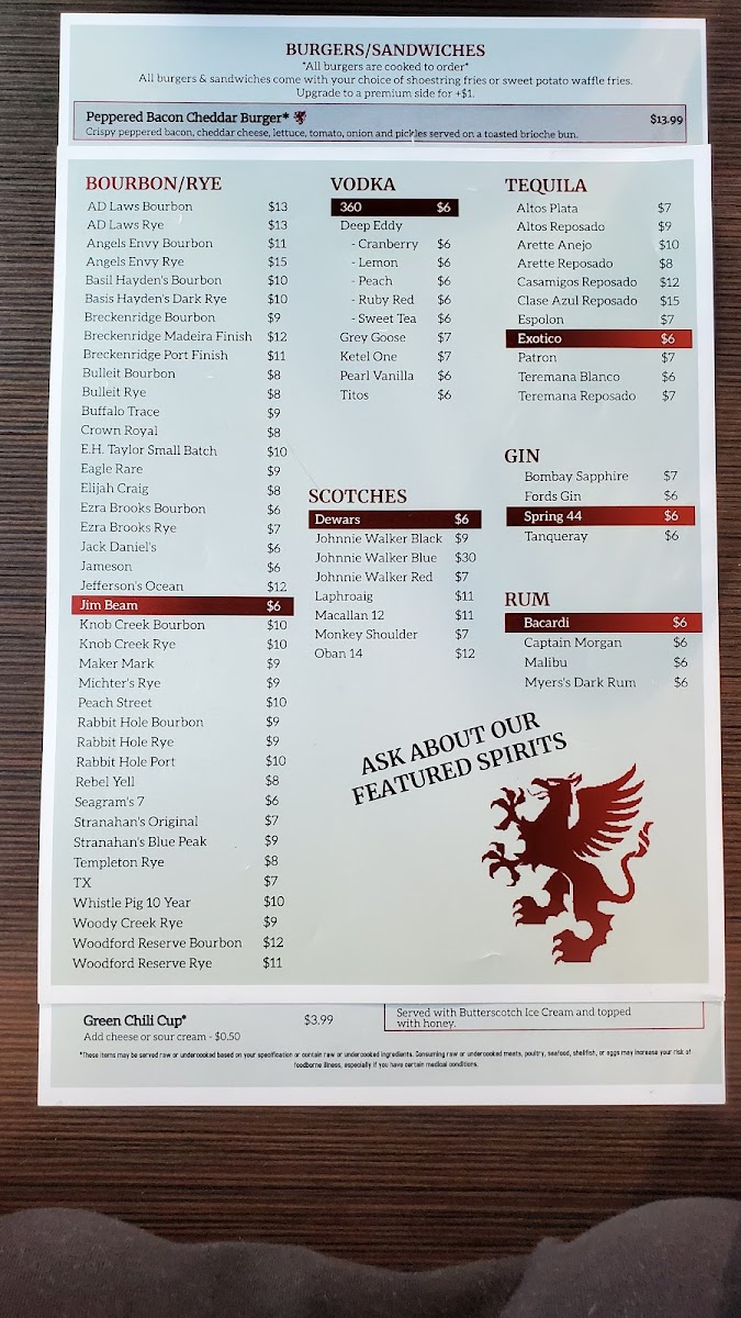 Griffin Tavern Menu - Image 4